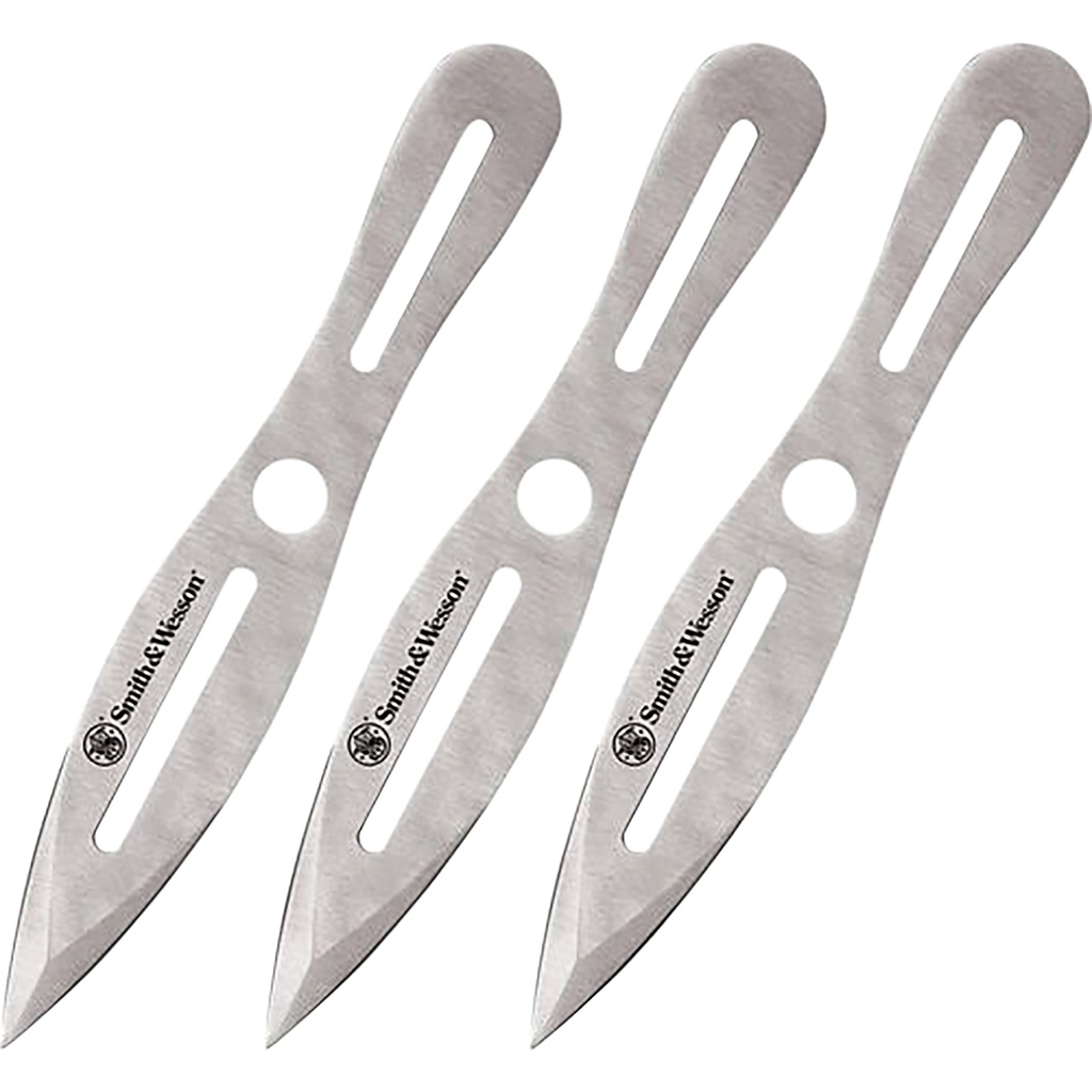 SW Knives Smith & Wesson Knives SWTK10CP Bullseye Throwing Knives 5" Fixed Dual Edge Spear Point Plain 2Cr13MoV SS Blade, Stainless Steel Handle, Includes Sheath Set of 3, 10" OAL