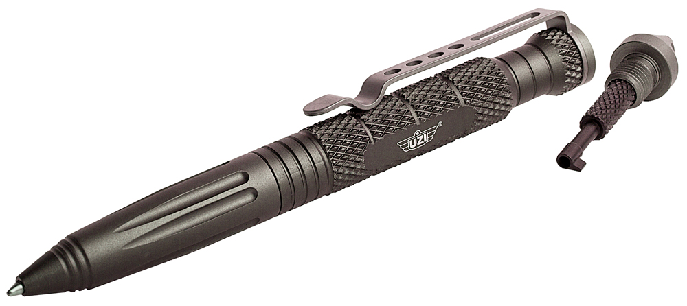 Uzi Accessories UZITACPEN6GM Tactical Pen  Gun Metal Aluminum 6" Features Glass Breaker/Cuff Key