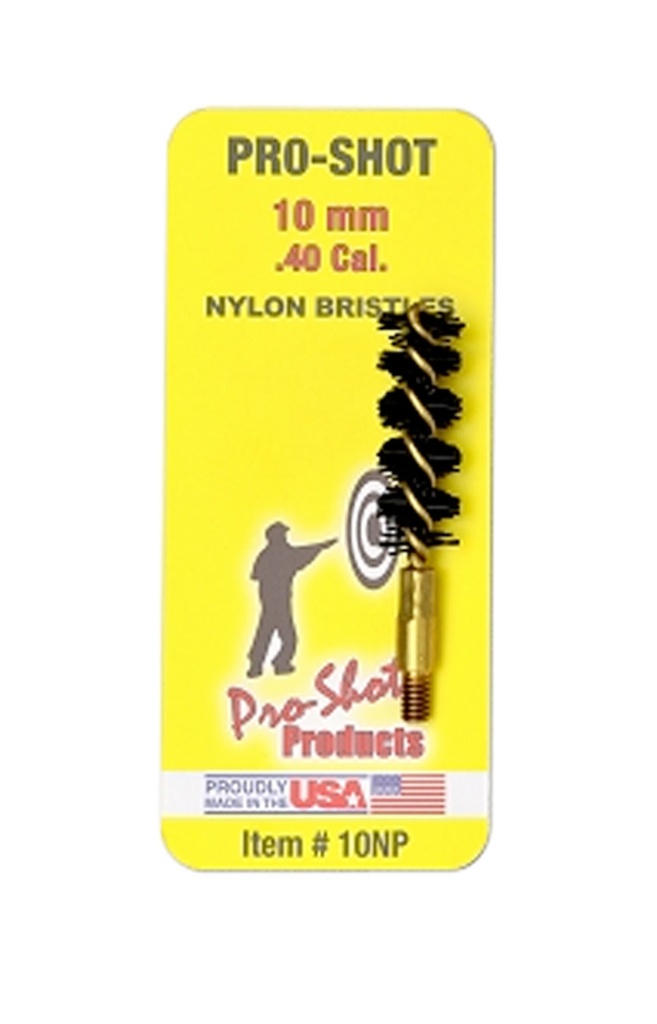 Pro-Shot 10NP Bore Brush  .40/ 10mm Cal Pistol #8-32 Thread Nylon Bristles Brass Core