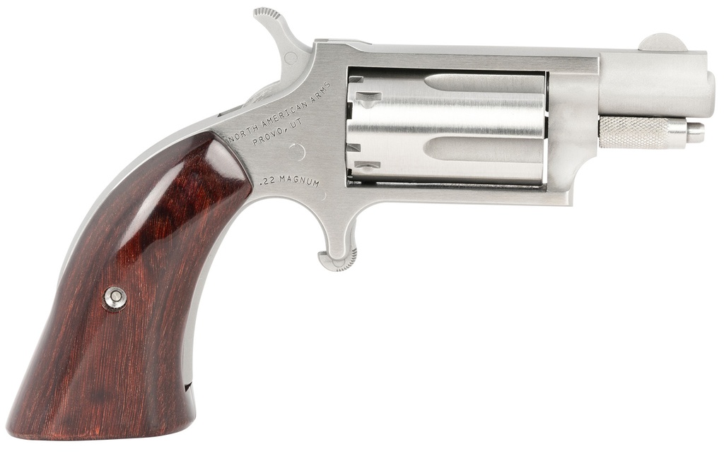 NAA North American Arms 22MSGBG Mini-Revolver  Sports South Exclusive 22 WMR 5 Shot 1.13" Stainless Steel Barrel, Frame & Cylinder, Wood Boot Grip, Exposed Hammer