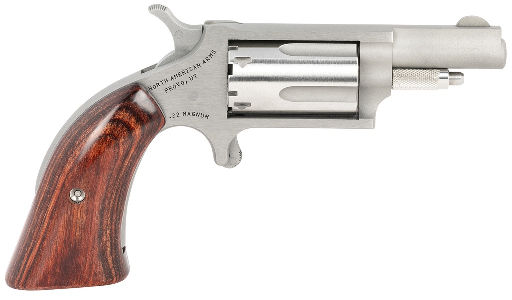 NAA North American Arms 22MGBG Mini-Revolver  Sports South Exclusive 22 WMR 5 Shot 1.63" Stainless Steel Barrel, Frame & Cylinder, Wood Boot Grip, Exposed Hammer