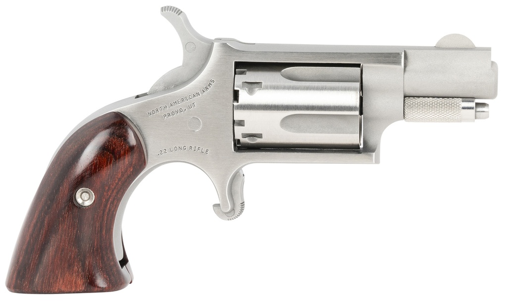 NAA North American Arms 22LRGBG Mini-Revolver  Sports South Exclusive 2 LR 5 Shot 1.13" Stainless Steel Barrel, Frame & Cylinder, Wood Boot Grip, Exposed Hammer