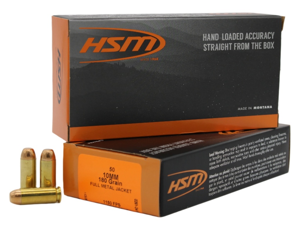 HSM 10MM2N Training  10mm Auto 180 gr Full Metal Jacket 50 Per Box/ 20 Case