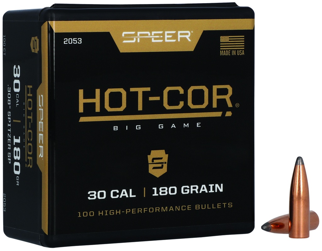 Speer 2053 Hot-Cor  30Cal 180gr Spitzer Soft Point 100 Per Box/5 Case
