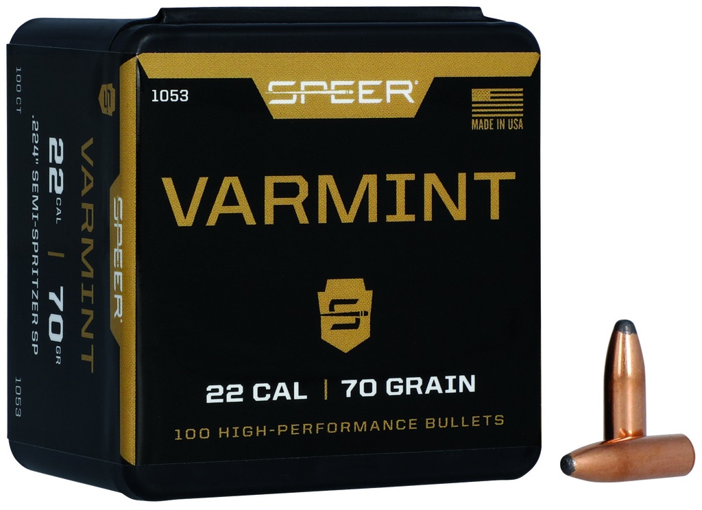 Speer 1053 Varmint  22Cal 70gr Jacketed Soft Point 100 Per Box/5 Case