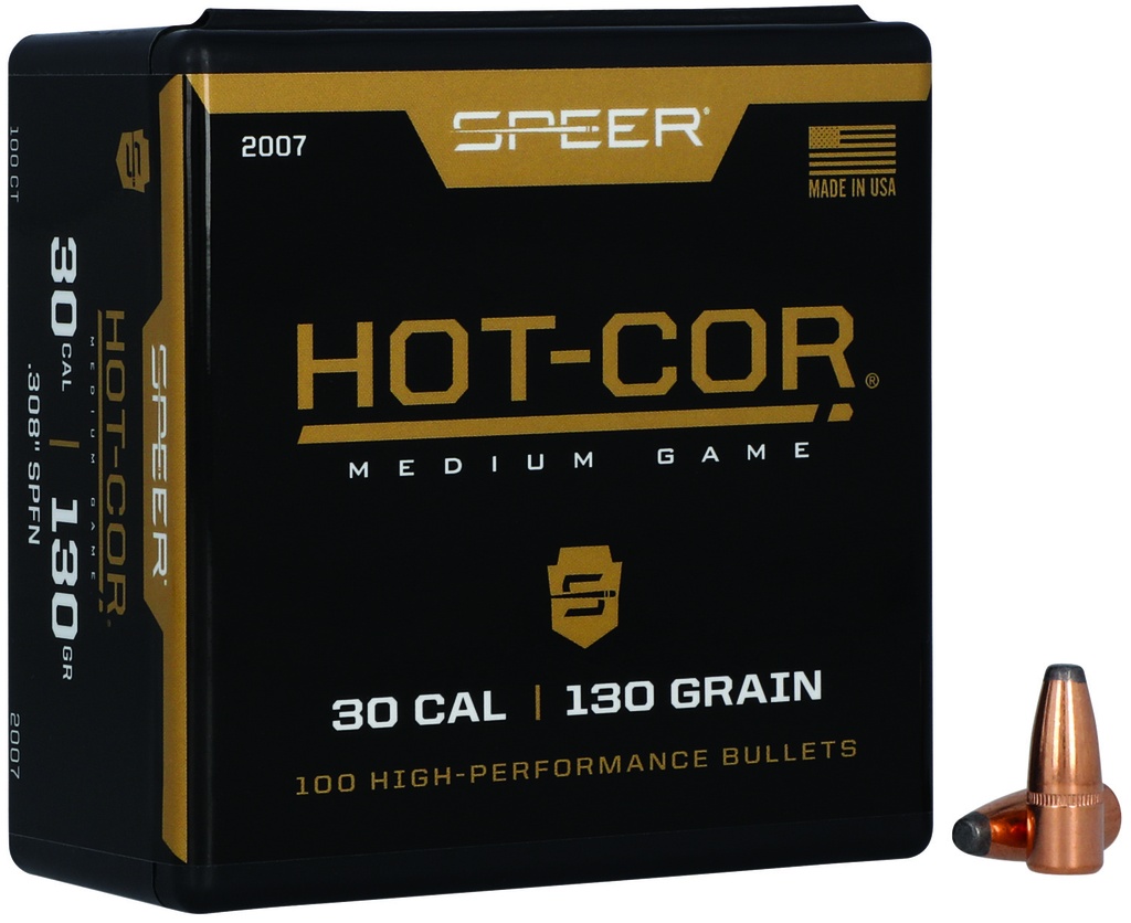 Speer 2007 Hot-Cor  30Cal 130gr Soft Point Flat Nose 100 Per Box/5 Case