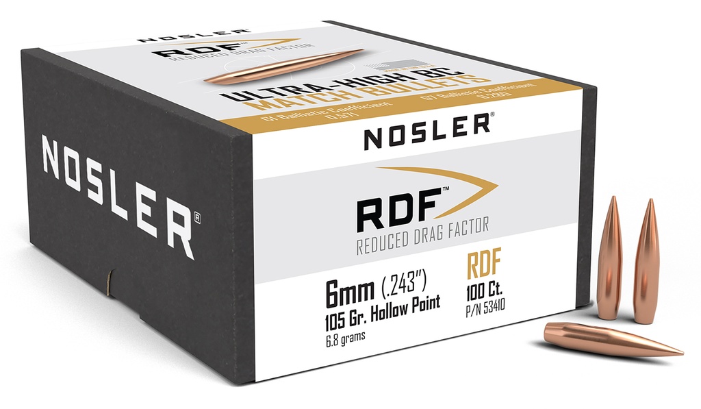 Nosler 53410 RDF Match 6mm 105gr Hollow Point Boat Tail 100/Box