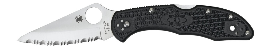 Spyderco C11SBK Delica 4  2.88" Folding Drop Point Serrated VG-10 SS Blade/Black  Textured FRN Handle Includes Pocket Clip