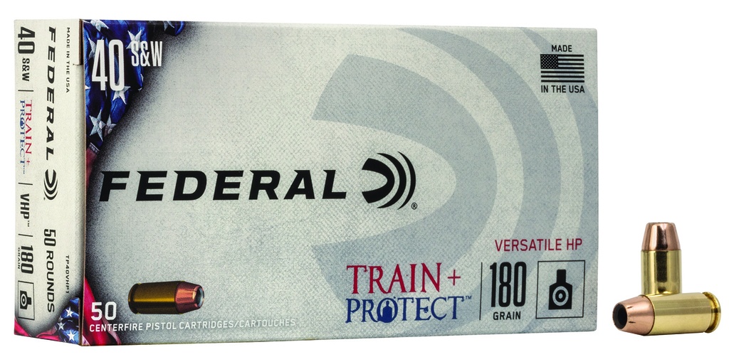 Federal TP40VHP1 Train + Protect  40S&W 180gr Versatile Hollow Point 50 Per Box/10 Case