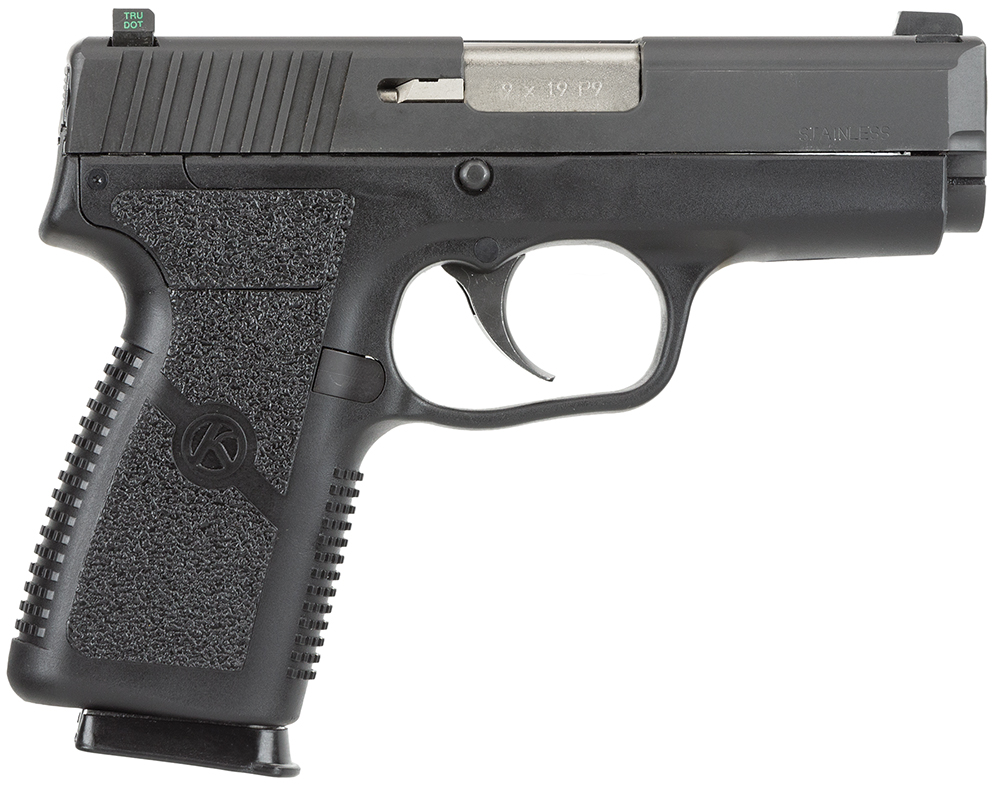 Kahr Arms KP9094N P *CA Compliant 9mm Luger Caliber with 3.60" Barrel, 7+1 Capacity, Black Finish Frame, Serrated Matte Black Stainless Steel Slide, Polymer Grip & TruGlo Night Sigts