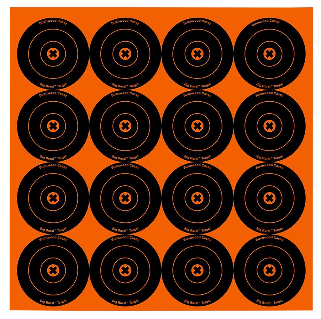 Birchwood Casey 36348 Big Burst Revealing Target Self-Adhesive Paper Black/Orange 3" Bullseye 48 Pack