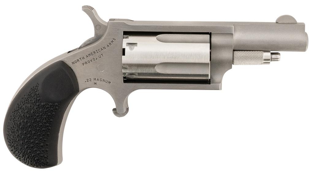 NAA North American Arms 22MGRCHSS Mini-Revolver Carry Combo Sports South Exclusive 22 WMR 5 Shot 1.63" Stainless Steel Barrel, Frame & Cylinder, Black Rubber Grip, Exposed Hammer, Side Carry Holster