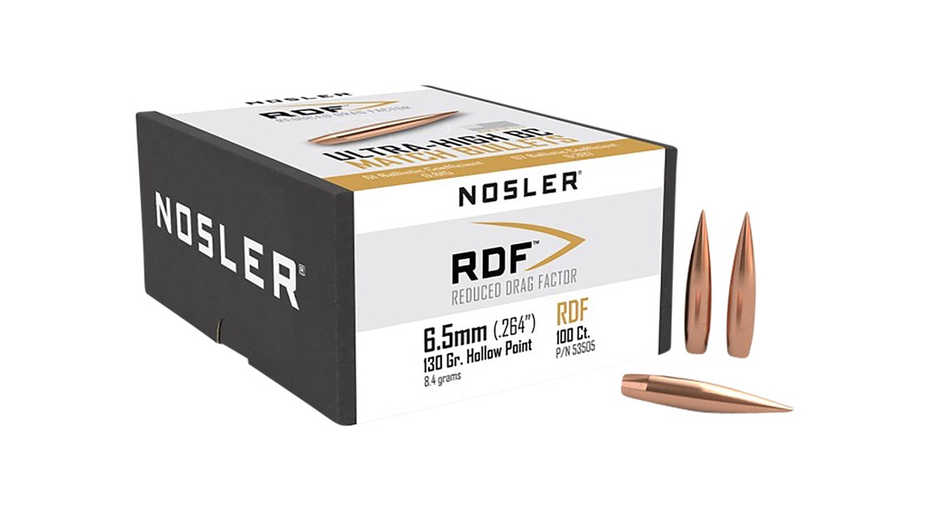 Nosler 53505 RDF Match 6.5Creedmoor 130gr Hollow Point Boat Tail 100/Box