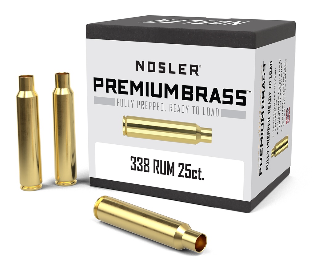 Nosler 11912 Premium Brass Unprimed Cases 338RUM Brass 25Count