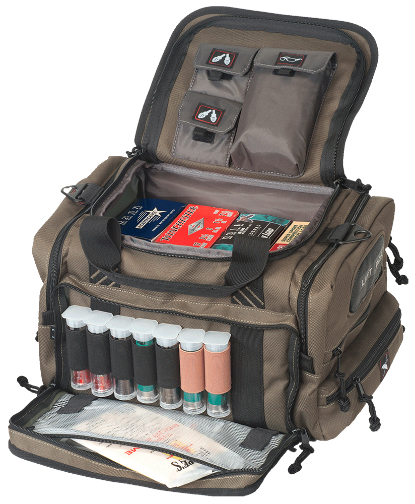 G*Outdoors GPS Bags 1411SC Sporting Clays  OD Green Nylon with Lockable Zippers, Storage Pockets, Pull-Out Rain Cover & Visual ID Storage System Holds 8-10 Shot Shell Boxes