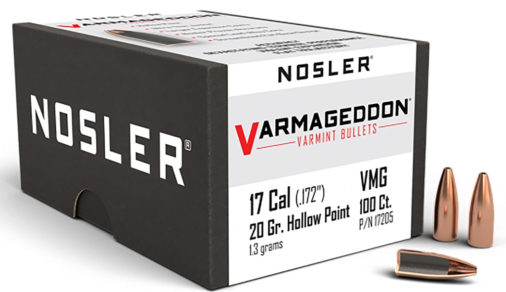 Nosler 17205 Varmageddon  17Cal 20gr Flat Base Hollow Point 100/Box