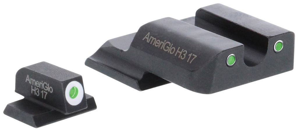 AmeriGlo SW145 Classic Tritium Set for Smith & Wesson M&P Shield  Green Tritium White Outline Front Sight-Green Tritium White Outline Rear Sight