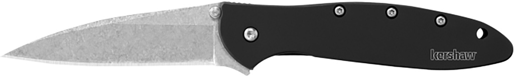 Kershaw 1660SWBLK Leek  3" Folding Drop Point Plain Stonewashed 14C28N Steel Blade Black Anodized Aluminum Handle Includes Pocket Clip