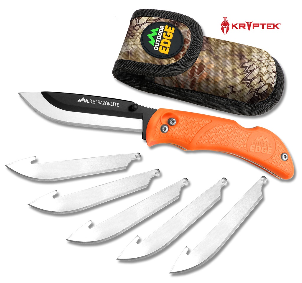 Outdoor Edge RB20C RazorLite  3.50" Folding Plain Black Oxide 420J2 SS Blade TPR Blaze Orange Handle