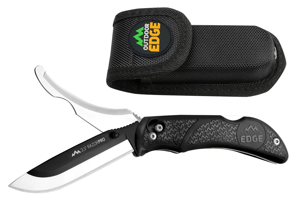 Outdoor Edge RO10C RazorPro  3.50" Folding Razor/Gut Plain 420J2 SS Blade, Black TPR Handle, Includes Replacement Blades