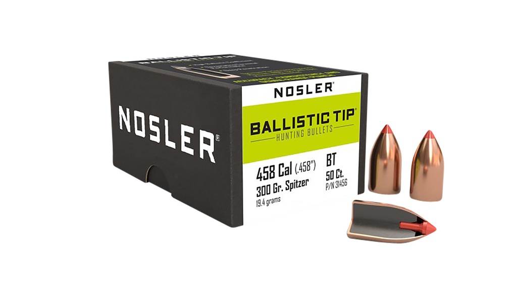 Nosler 31456 Ballistic Tip  458Cal 300gr Spitzer Point 50/Box