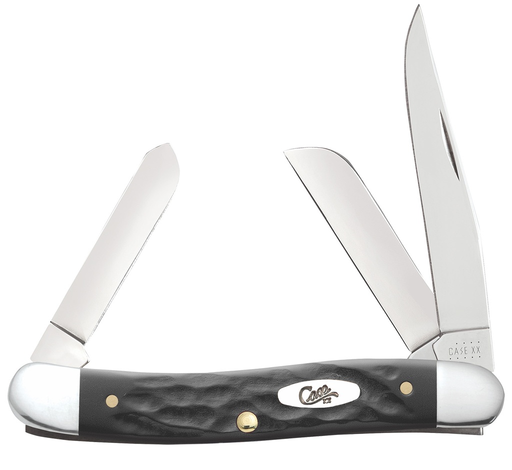Case 18222 Stockman  Medium Folding, 2.57"/1.88"/1.71" Clip Point/Sheepsfoot/Spey Plain Mirror Polished Tru-Sharp SS Blade, Rough Black Jigged Synthetic Handle
