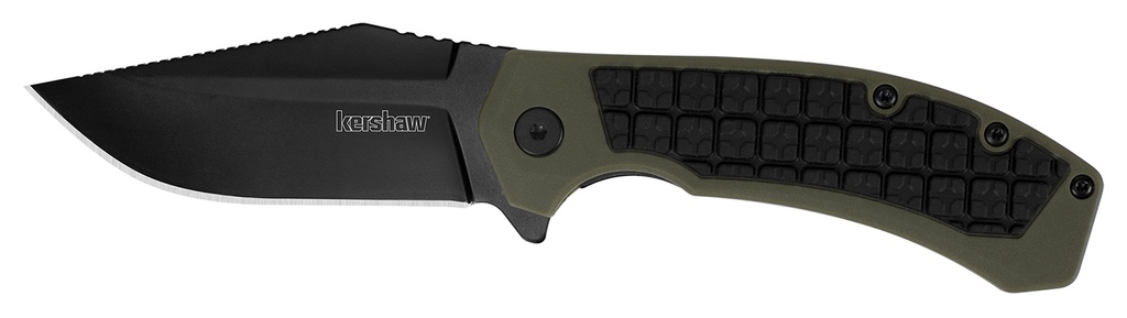 Kershaw 8760 Faultline  3" Folding Drop Point Plain Black Oxide 8Cr13MoV SS Blade Black/OD Green Glass-Filled Nylon Handle Includes Pocket Clip