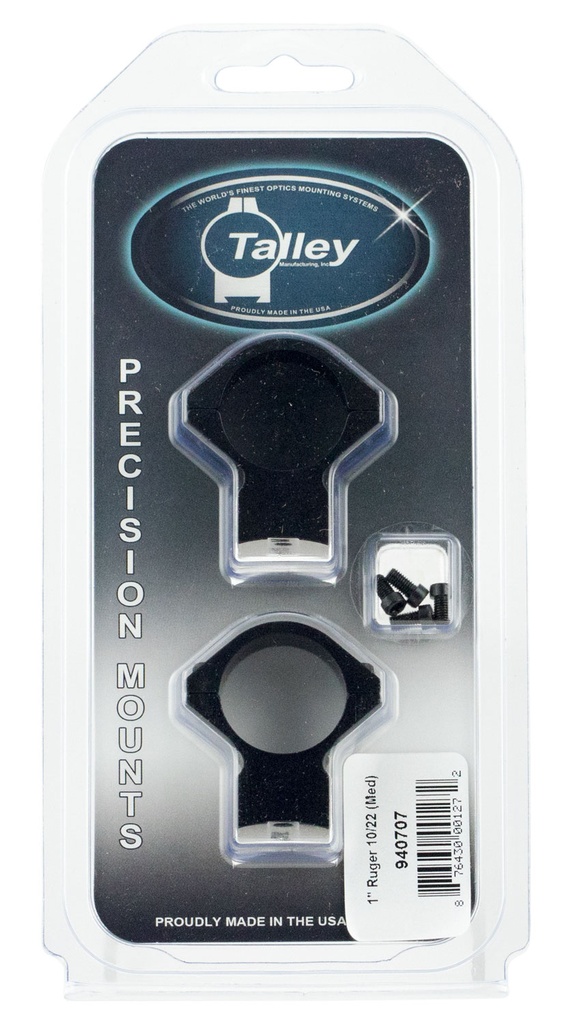 Talley 940707 Scope Mount/Ring Combo  Black Anodized 1" Tube Ruger 10/22 Medium Rings