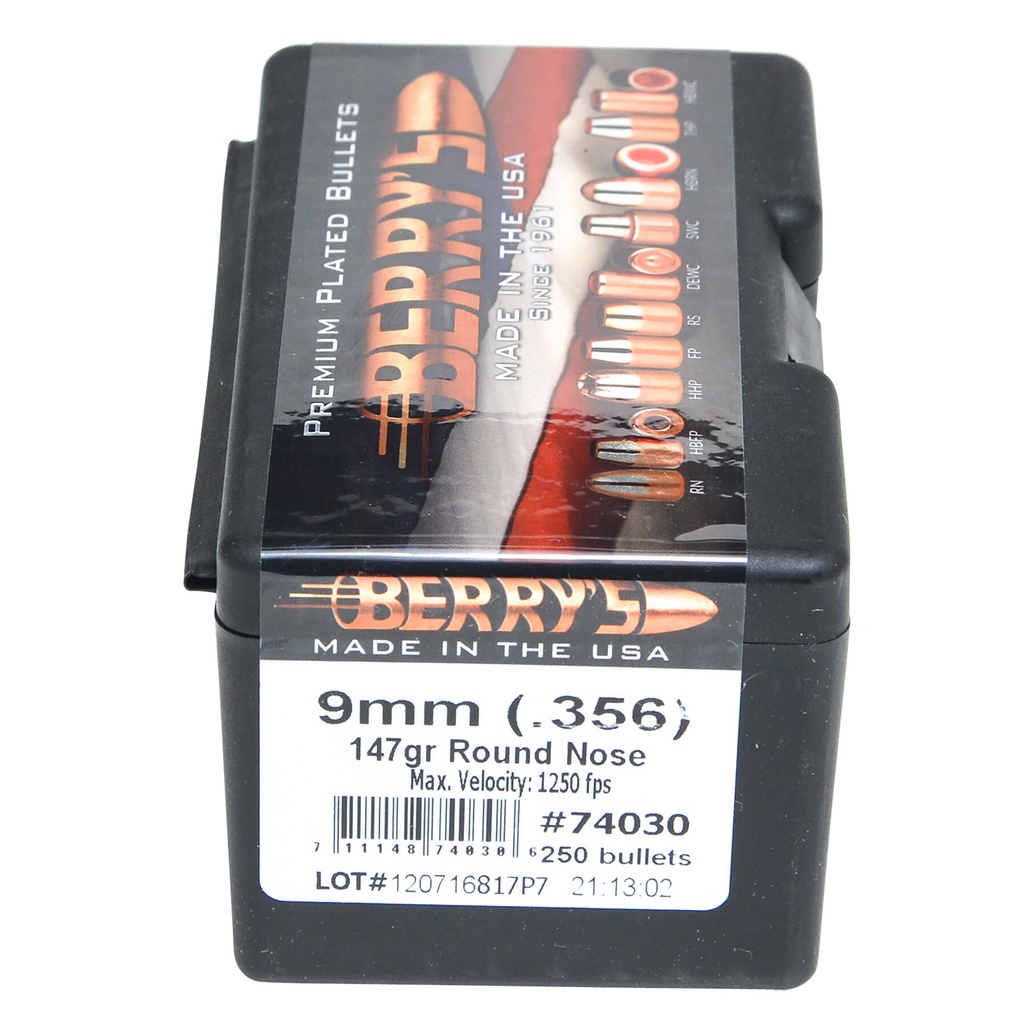 Berrys Berry's 74030 Superior Pistol 9mm/356 147gr Round Nose 250/Box