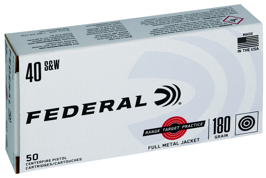 Federal RTP40180 Range & Target  40S&W 180gr Full Metal Jacket 50 Per Box/20 Case
