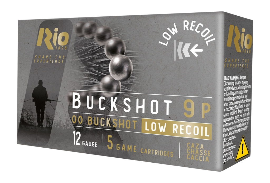 Rio Ammunition RBLR129 Royal Buck Low Recoil 12Gauge 2.75" 9Pellets 00Buck Shot 5 Per Box/50 Case