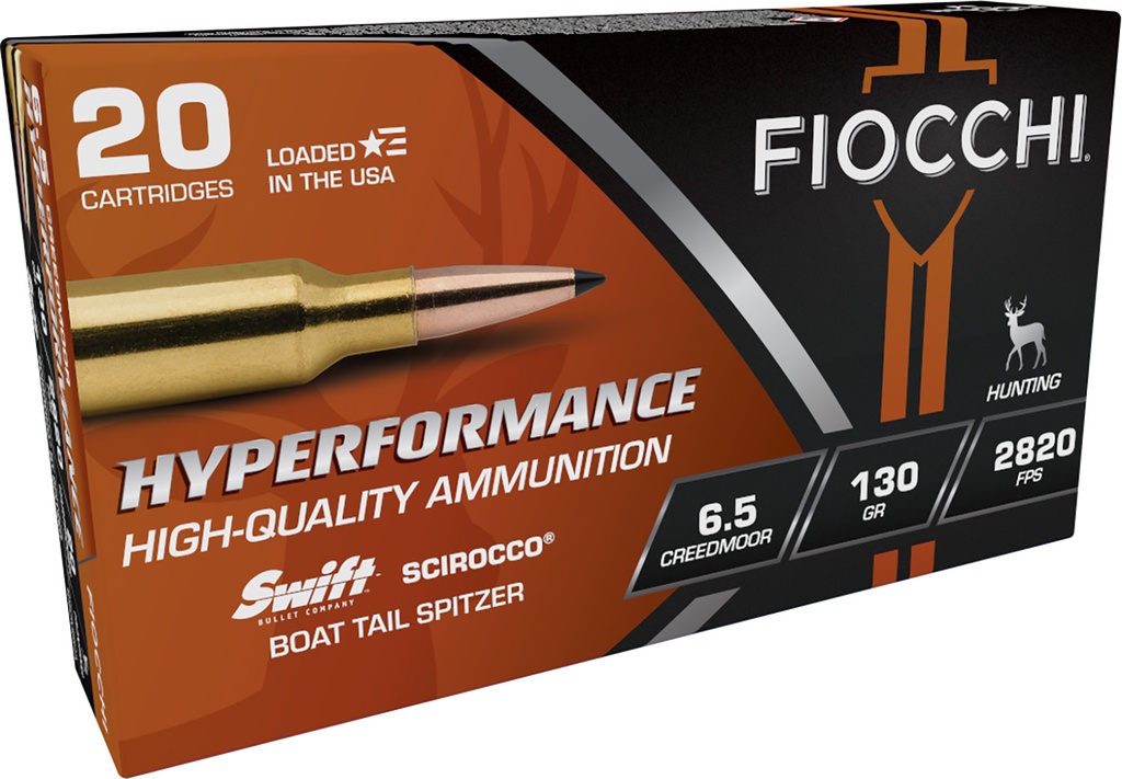 Fiocchi 65CMSCA Hyperformance  6.5Creedmoor 130gr Swift Scirocco II Boat Tail Spitzer 20 Per Box/10 Case