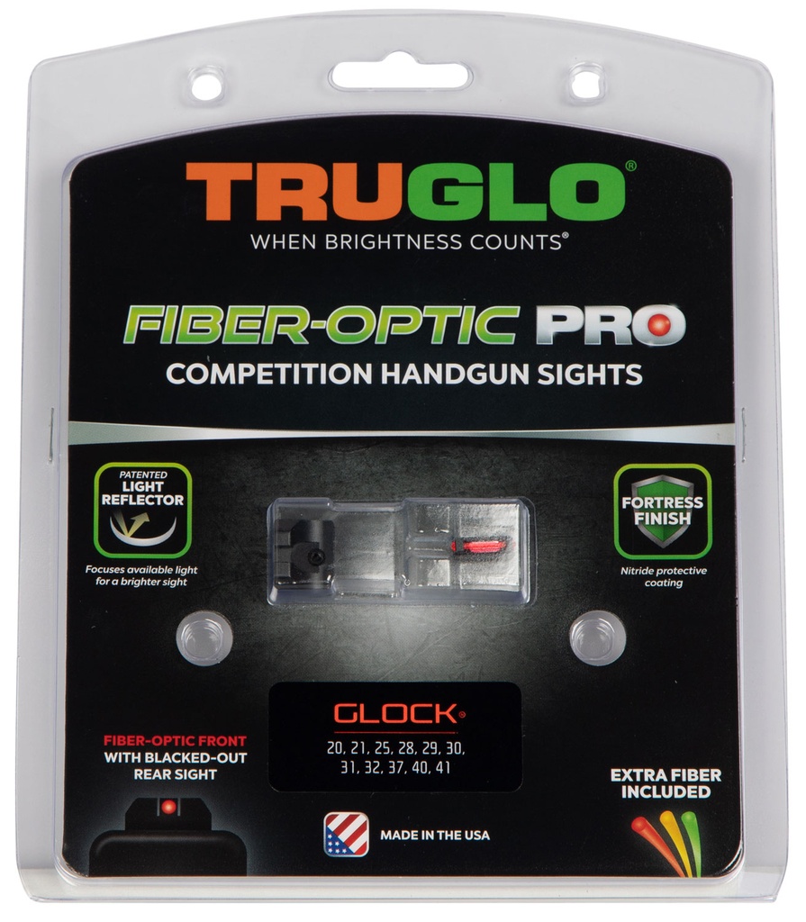 TruGlo TG132G2 Fiber-Optic Pro  Red/Fiber Optic Front Sight-Black/Blank Rear Sight Glock 20/21
