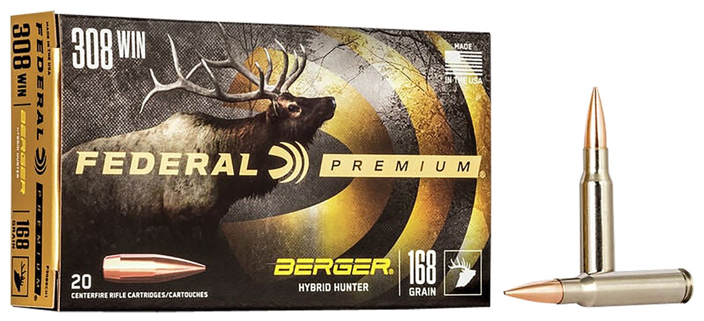Federal P308BCH1 Premium  308Win 168gr Berger Hybrid Hunter 20 Per Box/10 Case