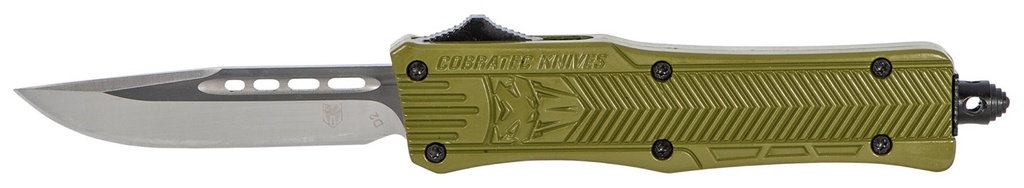 COBRA TEC KNIVES LLC CobraTec Knives SODCTK1SDNS CTK-1  Small 2.75" OTF Drop Point Plain D2 Steel Blade/OD Green Aluminum Handle Features Glass Breaker Includes Pocket Clip