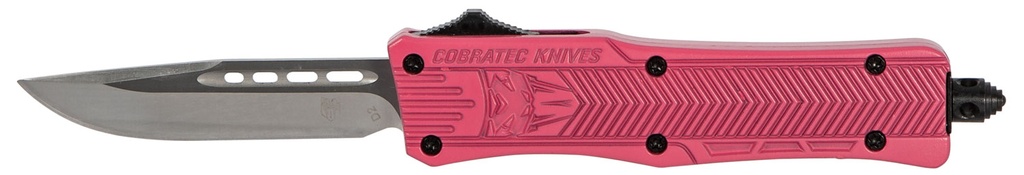 COBRA TEC KNIVES LLC CobraTec Knives SPKCTK1SDNS CTK-1  Small 2.75" OTF Drop Point Plain D2 Steel Blade/Pink Aluminum Handle Features Glass Breaker Includes Pocket Clip