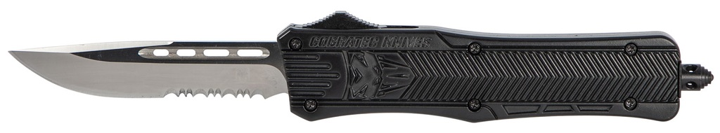 COBRA TEC KNIVES LLC CobraTec Knives MBCTK1MDS CTK-1  Medium 3" OTF Drop Point Part Serrated D2 Steel Blade/Black Aluminum Handle Features Glass Breaker Includes Pocket Clip