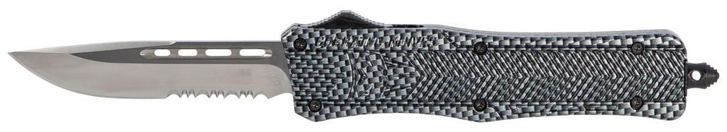 COBRA TEC KNIVES LLC CobraTec Knives MSCFTK1MDS CTK-1  Medium 3" OTF Drop Point Part Serrated D2 Steel Blade/ Carbon Fiber Aluminum Handle Features Glass Breaker Includes Pocket Clip