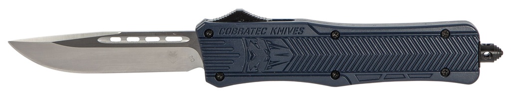 COBRA TEC KNIVES LLC CobraTec Knives MNYCTK1MDNS CTK-1  Medium 3" OTF Drop Point Plain D2 Steel Blade/NYPD Blue Aluminum Handle Features Glass Breaker Includes Pocket Clip
