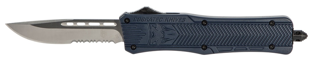 COBRA TEC KNIVES LLC CobraTec Knives MNYCTK1MDS CTK-1  Medium 3" OTF Drop Point Part Serrated D2 Steel Blade/NYPD Blue Aluminum Handle Features Glass Breaker Includes Pocket Clip
