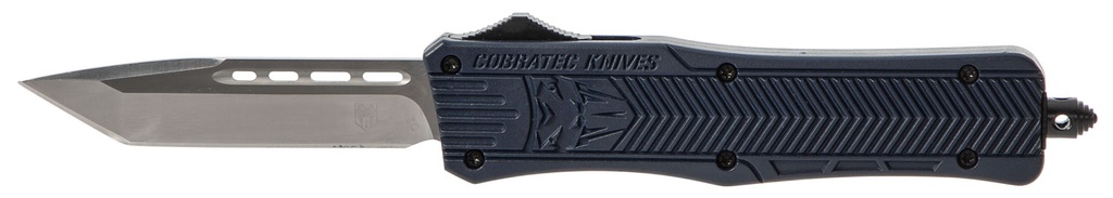 COBRA TEC KNIVES LLC CobraTec Knives MNYCTK1MTNS CTK-1  Medium 3" OTF Tanto Plain D2 Steel Blade/NYPD Blue Aluminum Handle Features Glass Breaker Includes Pocket Clip