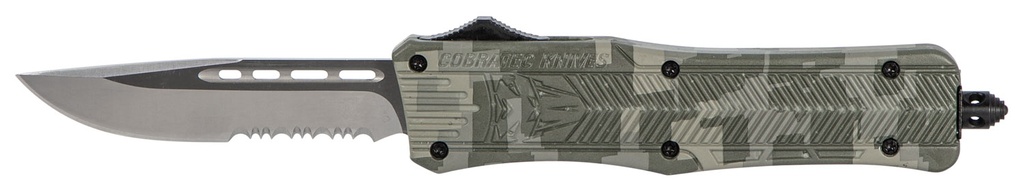 COBRA TEC KNIVES LLC CobraTec Knives MADCCTK1MDS CTK-1  Medium 3" OTF Part Serrated D2 Steel Blade Army DigiCamo Aluminum Handle Features Glass Breaker Includes Pocket Clip
