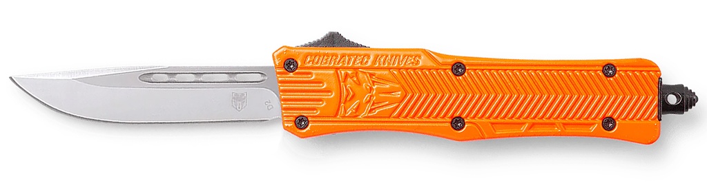COBRA TEC KNIVES LLC CobraTec Knives SORCTK1SDNS CTK-1  Small 2.75" OTF Drop Point Plain D2 Steel Blade/Orange Aluminum Handle Features Glass Breaker Includes Pocket Clip