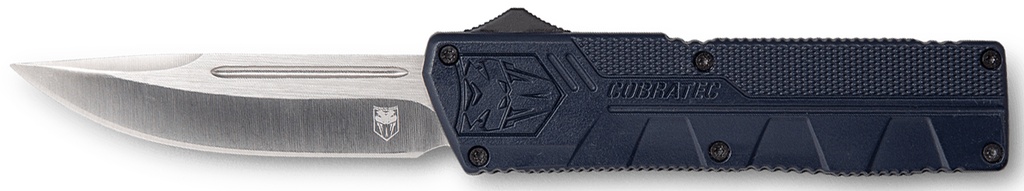 COBRA TEC KNIVES LLC CobraTec Knives NYCTLWDNS Lightweight  3.25" OTF Drop Point Plain D2 Steel Blade/NYPD Blue Aluminum Handle Includes Pocket Clip