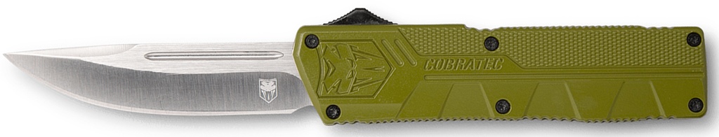 COBRA TEC KNIVES LLC CobraTec Knives ODCTLWDNS Lightweight  3.25" OTF Drop Point Plain D2 Steel Blade/OD Green Aluminum Handle Includes Pocket Clip