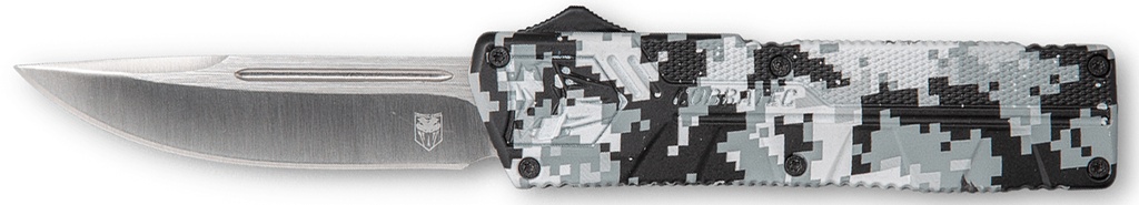 COBRA TEC KNIVES LLC CobraTec Knives WDCCTLWDNS Lightweight  3.25" OTF Drop Point Plain D2 Steel Blade/Winter Digi Camo Aluminum Handle Includes Pocket Clip
