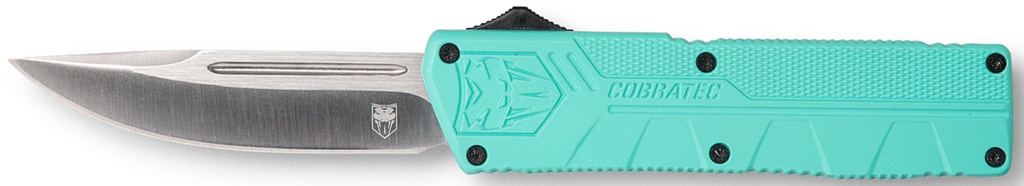 COBRA TEC KNIVES LLC CobraTec Knives TFCTLWDNS Lightweight  3.25" OTF Drop Point Plain D2 Steel Blade/Tiffany Blue Aluminum Handle Includes Pocket Clip