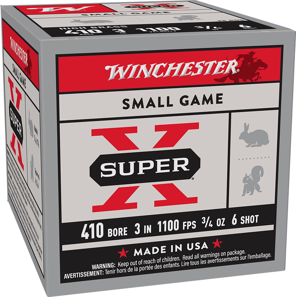 Winchester Ammo X413H6 Super X Heavy Game Load High Brass 410Gauge 3" 3/4oz 6Shot 25 Per Box/10 Case