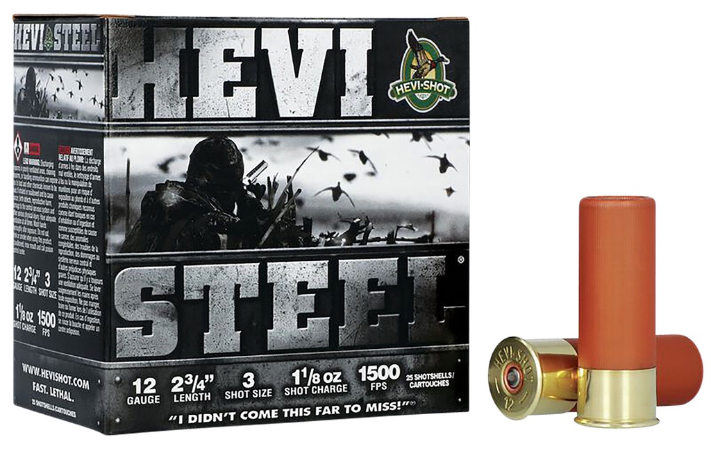 Hevishot HEVI-Shot HS61223 HEVI-Steel  12Gauge 2.75" 1 1/8oz 3Shot 25 Per Box/10 Case