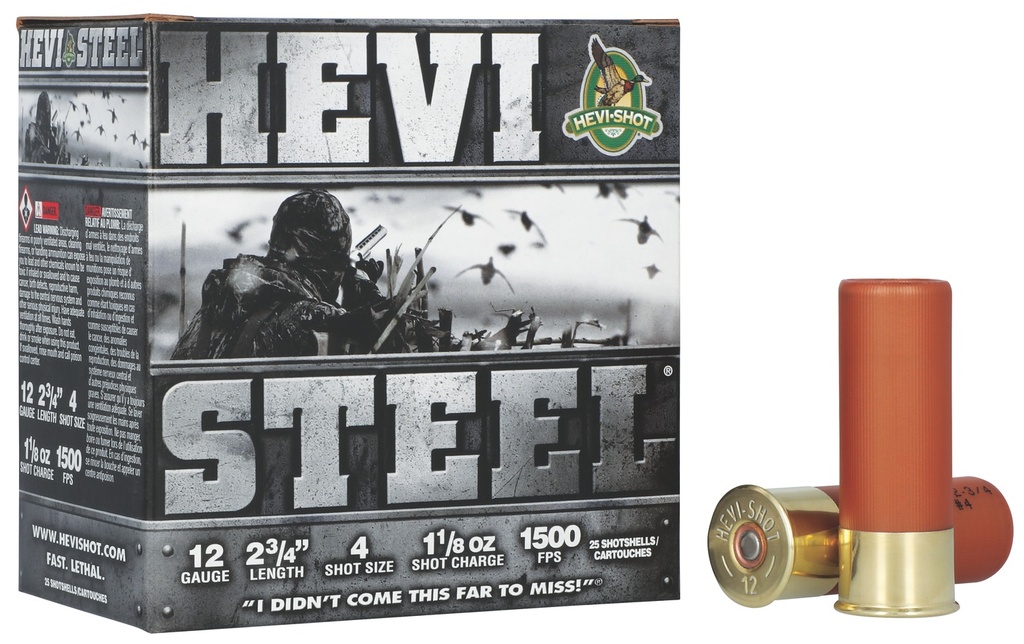 Hevishot HEVI-Shot HS61224 HEVI-Steel  12Gauge 2.75" 1 1/8oz 4Shot 25 Per Box/10 Case
